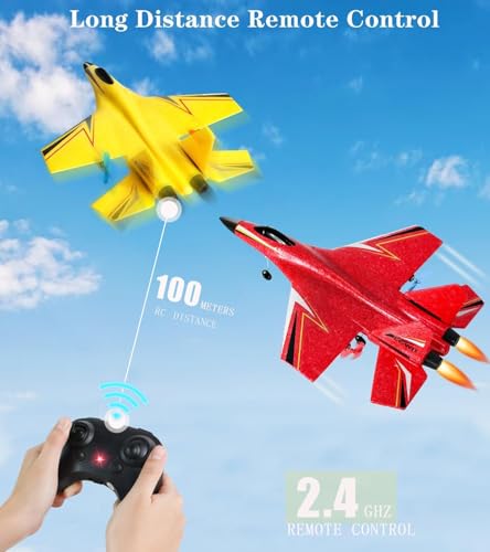 Uniiking® Remote Control Airplane for Kids, 2 Channels Foam Rc Planes Wireless Toy, Cool Light,Hobby Rc Glider Aircraft Gifts for Beginners Teen Boys Girls Adult (Blue+2PCS Battery)