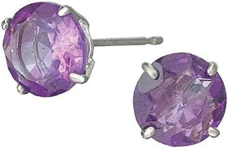 14k White Gold Post Earrings with 6mm Round Natural Amethysts