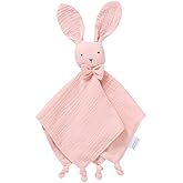 LAWKUL Baby Lovey Organic Cotton Muslin Security Blankets Comfy Lovie Soft Cuddly Lovies Newborn Infants Boy Girls Bunny Pink