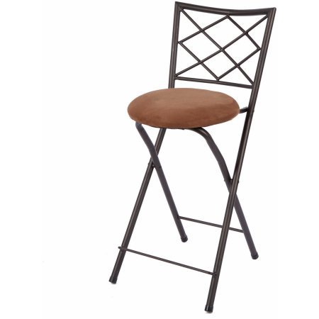 Yopih Diamond X-Back Folding 24" Counter Stool, Bronze with Beige Microfiber Cushion