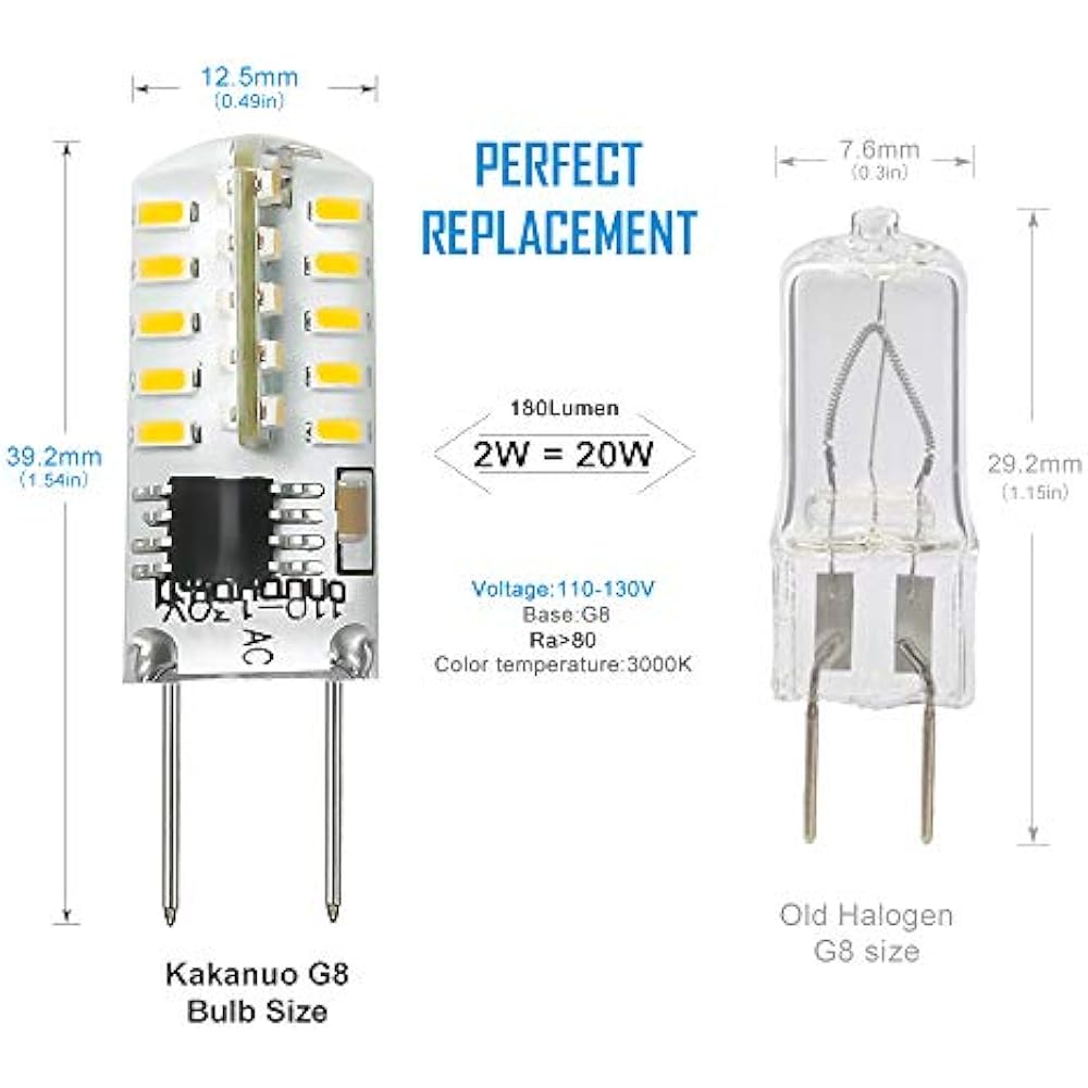 Dimmable G8 LED Bulb 2 Watt Warm White 3000K BiPin Base Under Counter