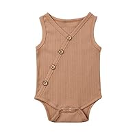 Emmababy Newborn Baby Knit Overalls Romper Vest Shirt Buttons Bodysuit Photography Outfits 3 6 9 12 18 Month (A-Khaki, 0-3M)