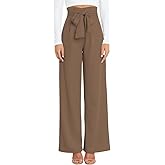 Yazinie Womens High Waist Wide Leg Pants Elastic Waistband Belly Control Office Pants with Pockets for Work Casual