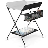 Costzon Baby Changing Table, Folding Diaper Station Nursery Organizer for Infant (Deluxe Black)