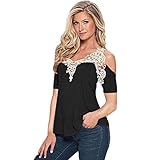 Gotd Women Summer Lace Top Short Sleeve Blouse Ladies Casual Tops T-Shirt Tee (L, Black)