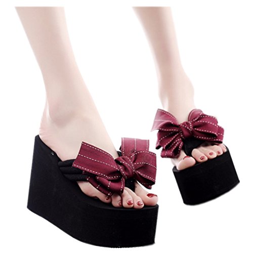 MamiloveWomens Chunky High Platform Wedge Flip-flops Sandals 6.5 Purple