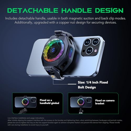 Black Shark Magnetic Phone Cooler 5 Pro - 18 Addressable RGB LEDs, Detachable Grip, APP-Controlled Thermostatic Cooling Fan for iPhone MagSafe/Android/iPad -Gaming/Streaming/Photography