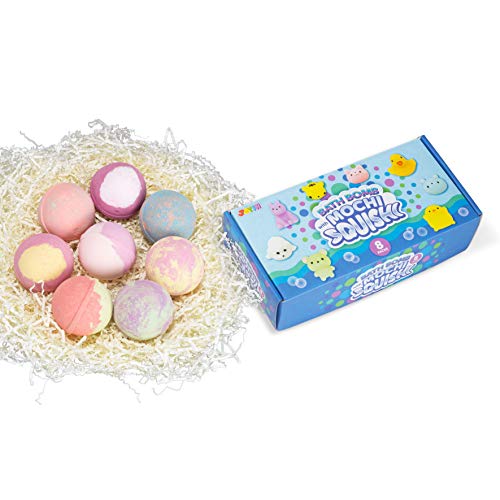 8 Pack Bubble Bath Bombs for Kids with Mochi Squishy, Surprise Toy Inside, Natural Essential Oil
