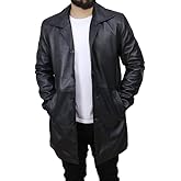 Trendsfort Leather Jacket for Men - Mens Distressed Leather Jacket Car Coat 3/4 Length Winter Coat