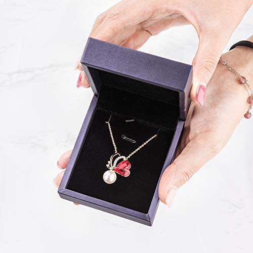 ZRU Heart Necklace Red Crystal Women Necklaces Pearl Pendant Rose Gold Plated Butterfly Jewelry Gifts for Christmas