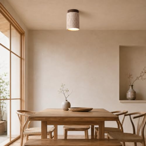 SYSR Lámparas de techo de estilo japonés wabi-sabi,Regulable lampara de techo de piedra natural,12W Retro Luz para recamara de base E27,Para pasillo,dormitorio,Isla de cocina,sala (C)