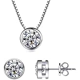 EBoos Silver Necklace and Earrings Set for Women-Elegant Sterling Silver Jewelry with Crystal Pendant