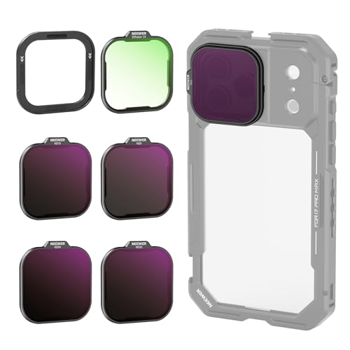 NEEWER ND Filter Set fuer PA143/PA144 Handyhalterung, ND8/16/32/64 + Black Diffusion 1/4 fuer einen filmischen Nebeleffekt + magnetische Rueckplatte, kompatibel mit iPhone 17 Pro/17 Pro Max,Schwarz