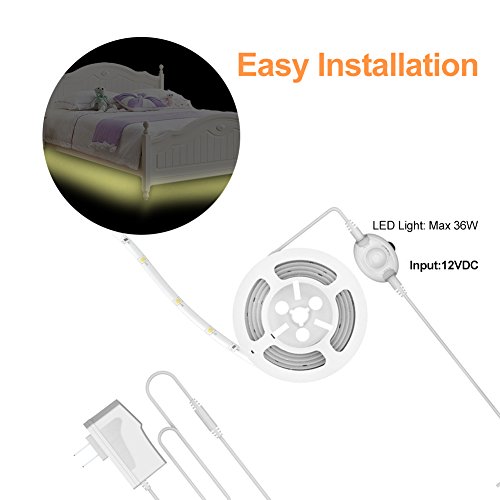 Led Strip Light BBOUNDER Dimmable Motion Activated Under Bed Light with Motion Sensor and Power Adapter Warm Night Light for Baby Crib Under Cabinet Bedside Hallway Closet Bathroom 1 Pack
