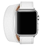 For Apple Watch 38MM, Sunfei Long Genuine Leather Band Double Tour Bracelet (White)