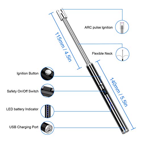 Candle lighter Electric Arc Lighter with Longer 360°Flexible Neck Rechargeable Battery LED Indicator for Camping Cooking BBQs Fireworks - Thumbnail 4