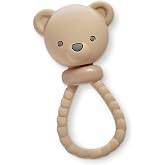 Itzy Ritzy Silicone Rattle Toy, Teething Toy with Soft Jingle Sound (Bear) | Features Soft Jingle Sound, Hollow Silicone Top &amp; Textured Handle to Soothe Gums for Sensory Exploration &amp; Fine Motor Skills