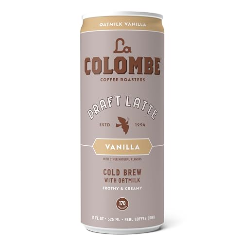 LA COLOMBE COFFEE, OATMILK VANILLA LATTE, 11 FL OZ CANS (PACK OF 12), COFFEEHOUSE QUALITY COLD BREW, SPECIALTY GRADE COFFEE BEANS, READY-TO-DRINK ON-THE-GO
