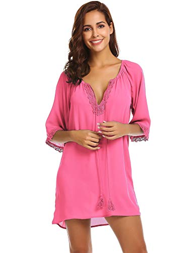 SUNAELIA Women Swimsuit Cover Ups Chiffon Sun Protective Beach Bathing Suit Cover Pink