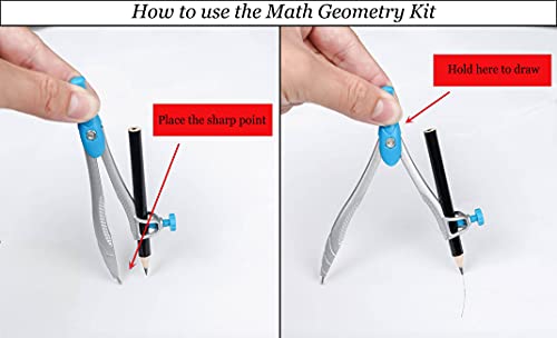 Lifreer Math Compass for Geometry Set,10 Pcs Student Geometry Box Includes Storage Box, Rulers, Protractor, Compass, Eraser, Sharpener, Lead Refills, Pencil for Drafting and Drawings（Blue）