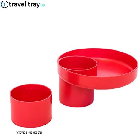 Travel Tray Round, USA Made Easily Convert Your existing Cup Holder to a Tray and Cup Holder for use in a Car Seat, Booster, Stroller, Golf Cart and Anywhere You Have a Cup Holder! Red