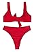 QINSEN Hipsters Sexy Scoop Neck Cropped Top Bandage 2PCS Swimsuit Bikini Sets Red L