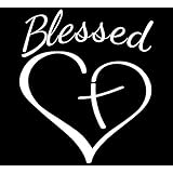 Blessed Cross And Heart Christian Decal Vinyl Sticker|Cars Trucks Vans Walls Laptop| White |5.5 x 4.5 in|CCI1031