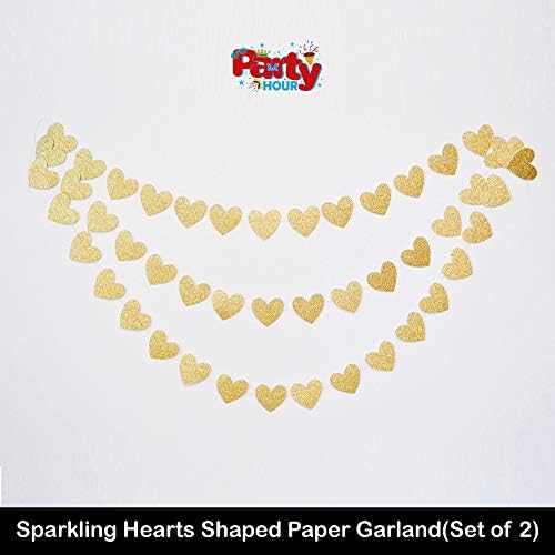 Party Hour Hanging Doorway Heart Paper Curtain for Birthday Anniversary 9 Feet Set of 2 Gold