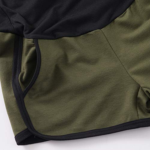 Maternity Active Shorts Summer Cotton Lounge Pregnancy Short Pants High Rize Green XL