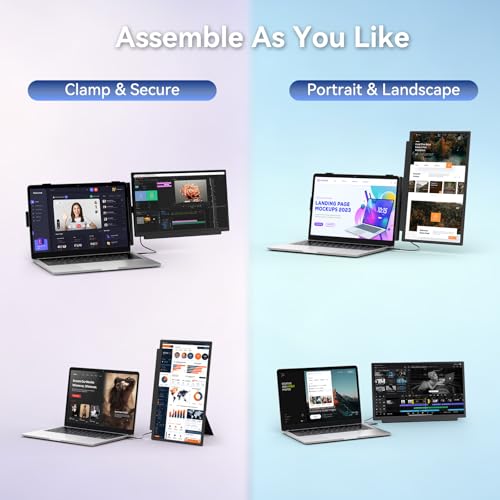 Teamgee 15.6" Laptop Screen Extender, M5 Dual-Use Portable Monitor – Clamp or Standalone, FHD IPS USB-C Plug & Play, Multi‑Function Kickstand, for Windows, Mac & Android