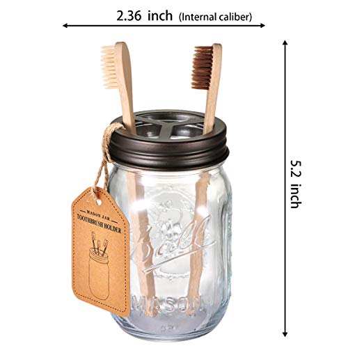 Mason Jar Toothbrush Holder - Bronze - with Genuine Glass 16 Ounce Ball Mason Jar for Regular Mouth Mason Jar ， Premium Rust-proof 304 Stainless Steel - Rustic Farmhouse Decor Bathroom Accessories - Thumbnail 2
