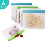 Reusable Sandwich & Snacks Bags，Reusable Storage Freezer Bags(6 Pack)，Extra Thick FDA Grade PEVA Ziplock Bags for Food | Kids Snacks | Freezer | Fruit | Make-up |Meal Prep | Home Organisation