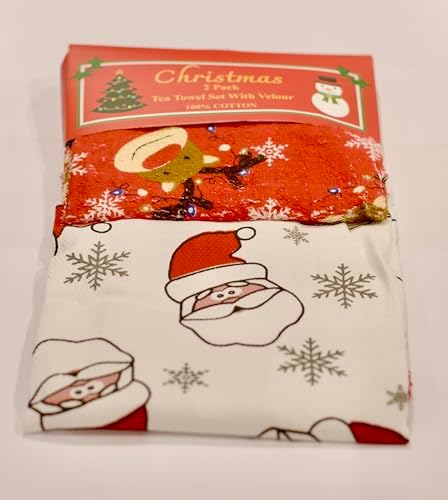 Lex's Linens Christmas Cotton Tea Towel Kitchen Towel 2 Pack Santa Rudolph