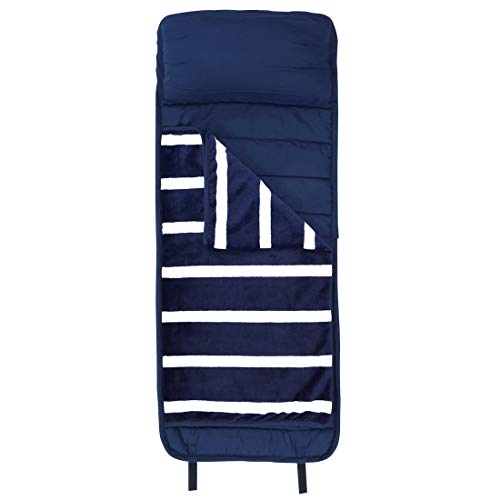 WB Nap Mat Navy Blue Stripe 47 x 18 Polyester Plush Fabric Slumber Sleeping Bag