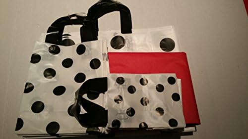 Black and White Polka-dot Plastic Gift Shopping Bag Bundle Includes 30 Bags in 3 Different Sizes and 48 Sheets of RED Tissue Paper (Black)