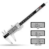 AREWTEC Electronic Digital Caliper 6 Inch/150mm Stainless Steel, DCN15A Polished Frosted Hardened Inch/Fractions/Metric Accurate Conversion Measurement, LCD Vernier Caliper Black