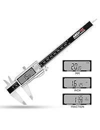 AREWTEC   Calibrador digital electrónico de 5.906 in de acero inoxidable, DCN15A, pulido esmerilado, endurecido, fracciones, medición de conversión de precisión métrica, LCD vernier calibrador negro