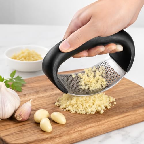 Kit Amassador de Batata + Espremedor de Alho Profissional em Aço Inox – Kit culinário premium para receitas rápidas Resistentes Fácil Limpeza Ideal para Purê Temperos e Receitas Rápidas PREMIUM