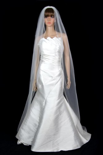 Bridal Wedding Veil Diamond (Off) White 1 Tier Long Chapel Length Pencil Edge