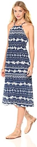 Peace Love Maxi Women's Summer Elephant Printed Midi-Length Dress Blue X-Large