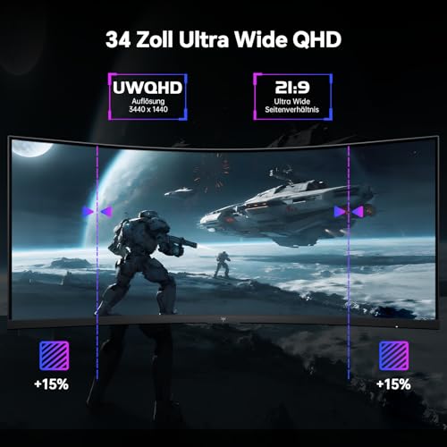 KTC Ultrawide Curved Monitor 34 Zoll, UWQHD (3440 x 1440) 180Hz Gaming Monitor, Adaptive Sync, 21:9 VA Panel 1500R, 1ms MPRT, HDR 10, Verstellbarer Ständer, 2 x DP 1.4, 2 x HDMI 2.0, H34S18S thumbnail 2