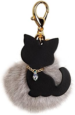 Richbud Fox Fur Ball Austrian Crystal Gold Keychain Pom Pom Keyring Handbag Purse Charm (Natural-Brown)