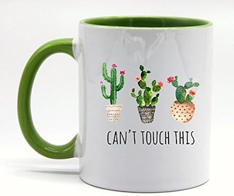 Amazon Com White Green Funny Cactus Mug Can T Touch This Coffee Mug Or Tea Cup 11 Ounce Coffee Cups Mugs