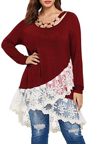 Nadition Fashion Blouse,Women Casual Lace Trim Layered T-Shirt Ladies O-Neck Long Sleeve Tee Top Shirt Chic Ring Blouse