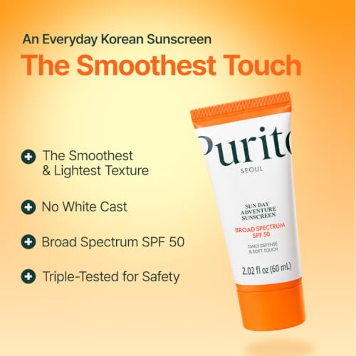 PURITO Korean Sunscreen SPF 50 | Lightest Texture, No White Cast, Broad Spectrum UVA/UVB | Oil-Free, Vegan, For All Skin Types | Daily Lightweight Sun Protection | Korean Skincare, 60mL 2.02 fl.oz