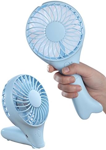 Portable Fan Mini Handheld Fish Fan Personal Foldable Adjustable Speeds Desktop Table Cooling Fan with USB Rechargeable Battery Operated Design for Home Outdoor Office and Travel, Blue