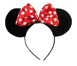 Black Red Bow & White Polka Dot Minnie Mouse Disney Ears Head Band