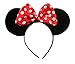 Black Red Bow & White Polka Dot Minnie Mouse Disney Ears Head Band