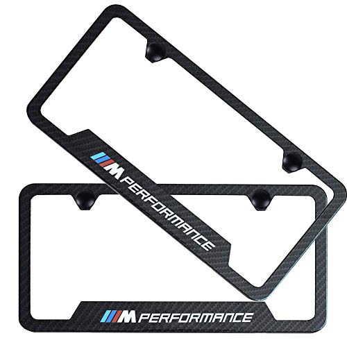2pcs M Performance Logo License Plate Stainless Steel Frame,with Carbon Fiber Textured Glossy Finish Logo for BMW,Applicable to US Standard car License Frame