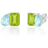 Amazon Essentials Rhodium-Plated August Birthstone Two-Toned Stud Earrings with Secure Pushbacks, Peridot Color Earrings